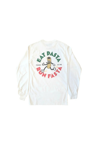 Progress Running Club 'Eat Pasta' Long Sleeve T-Shirt - White
