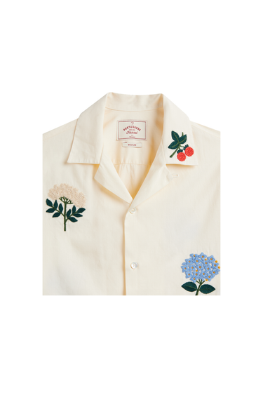 PORTUGUESE FLANNEL EMBROIDERY FLOWERS SHIRT - NATURAL