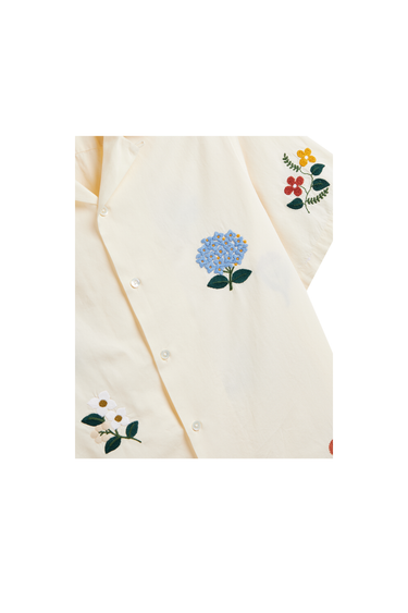 PORTUGUESE FLANNEL EMBROIDERY FLOWERS SHIRT - NATURAL