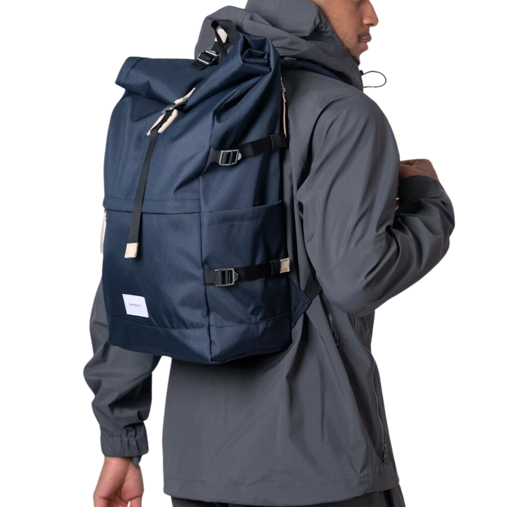 Sandqvist Bernt Navy And Natural Leather Backpack