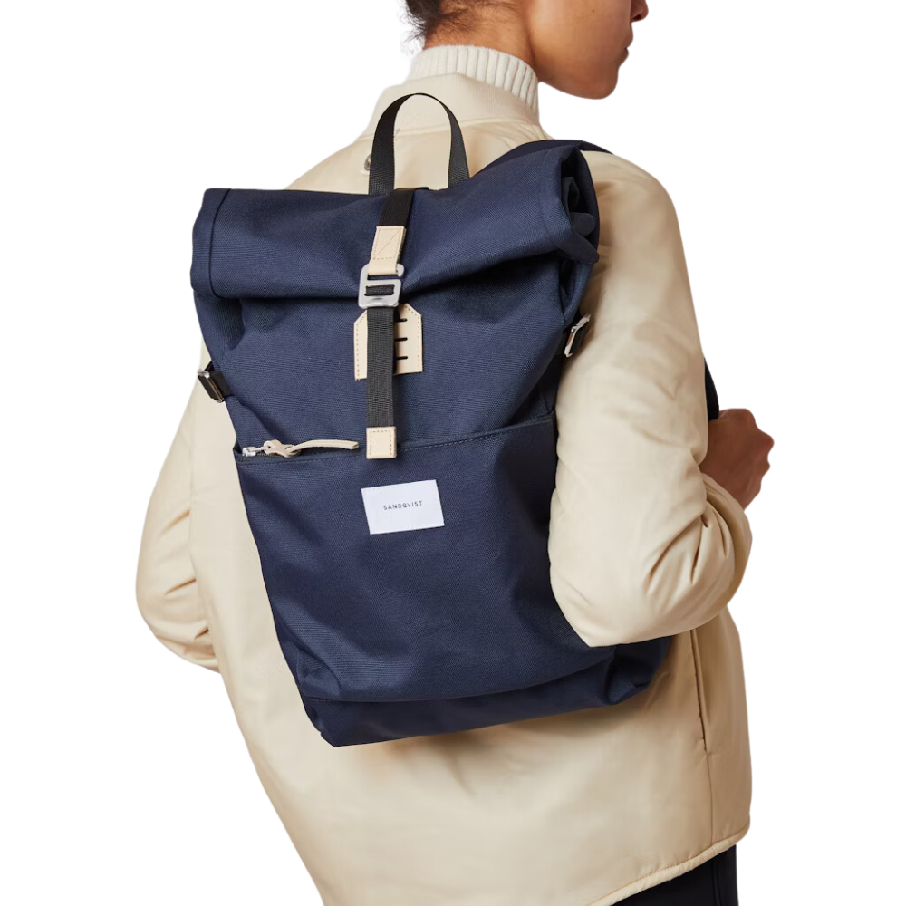 Sandqvist ILON Backpack In Navy And Natural Leather