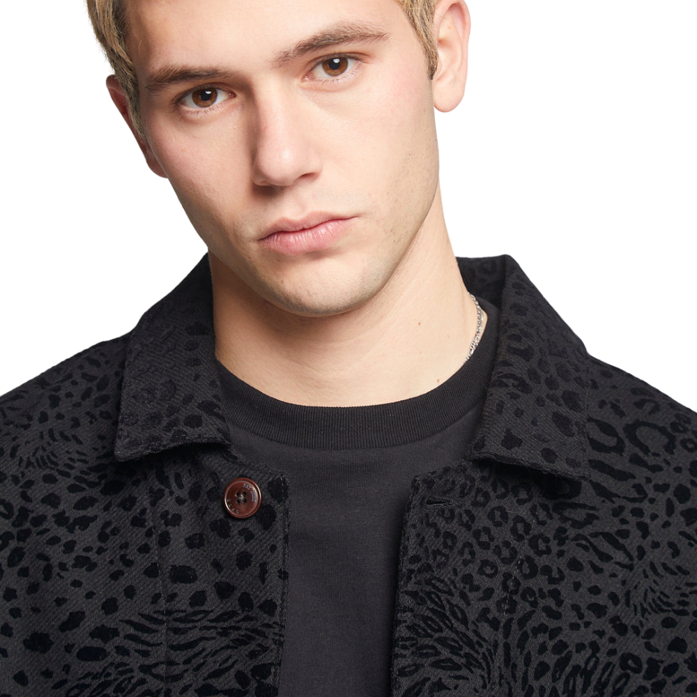 Eat Dust Combat Blazer in Black Leopard Wool Progress Running Club