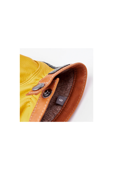 Hestra Deerskin Tricot Gloves in Charcoal and Yellow