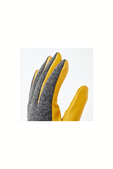 Hestra Deerskin Tricot Gloves in Charcoal and Yellow