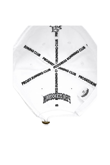 PROGRESS RUNNING CLUB JAPAN 'SCRIPT LOGO' CAP - WHITE / BLACK