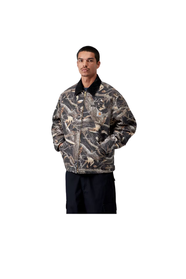 Carhartt WIP OG Detroit Jacket - Camo Feather Tree, Black / Black, Heavy stone wash