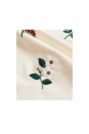 PORTUGUESE FLANNEL EMBROIDERY FLOWERS SHIRT - NATURAL