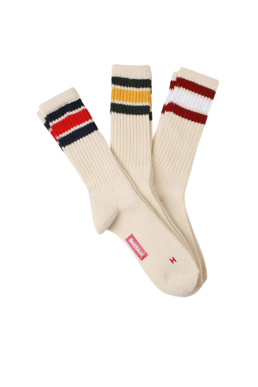 Healthknit Socks 3 Pack - Off White Dark Green/Navy/Burgundy