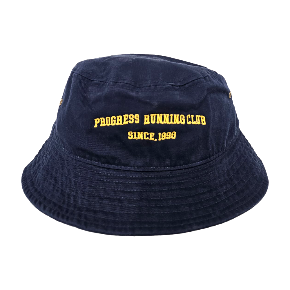 Progress Running Club Arc Logo Bucket Hat In Navy And Yellow