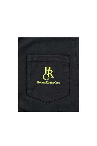 Progress Running Club Japan 'SCRIPT LOGO' EMBROIDERY L/S POCKET TEE - BLACK/LIME