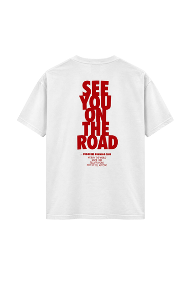 PROGRESS RUNNING CLUB JAPAN 'SEE YOU ON THE ROAD' TEE - WHITE/RED