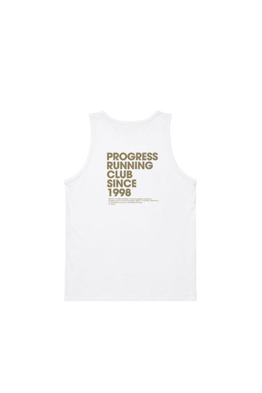 PROGRESS RUNNING CLUB JAPAN 'ARC LOGO' TANK TOP - WHITE / GOLD
