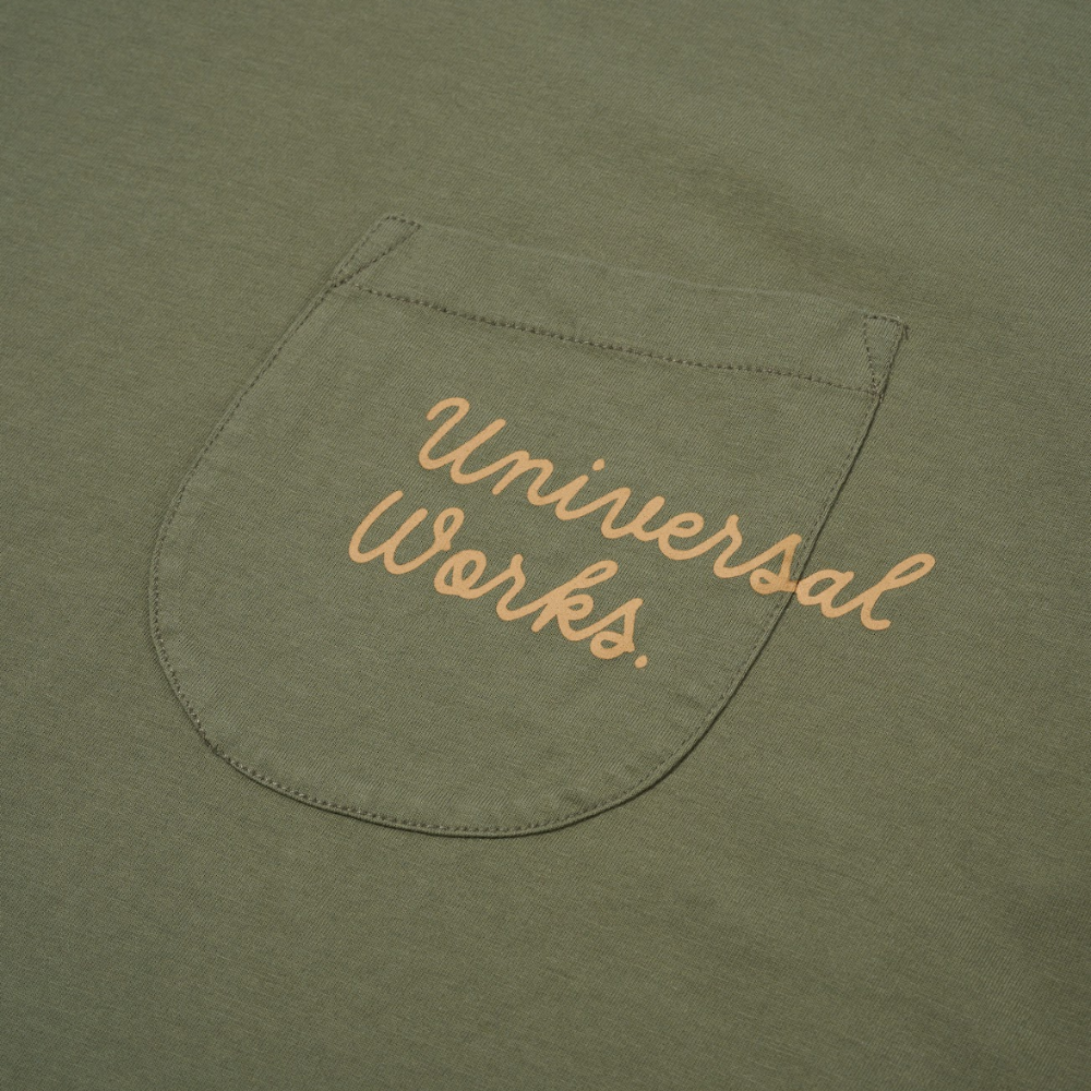 Universal Works Print Pocket T-Shirt in Olive