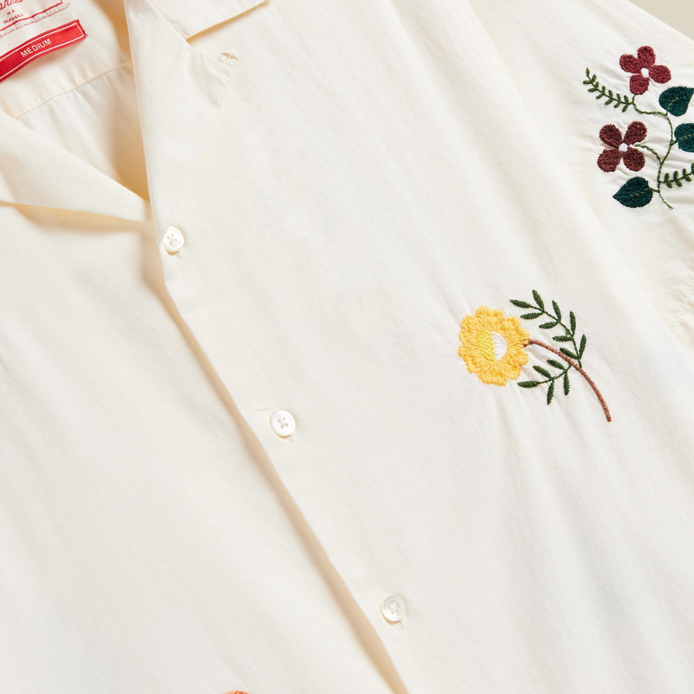 Portuguese Flannel Embroidery Shirt in Ecru