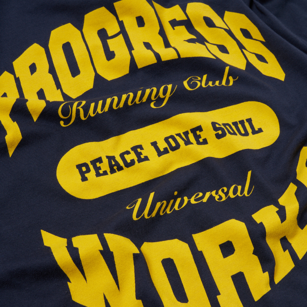 Universal Works x Progress Running Club T-Shirt in Navy