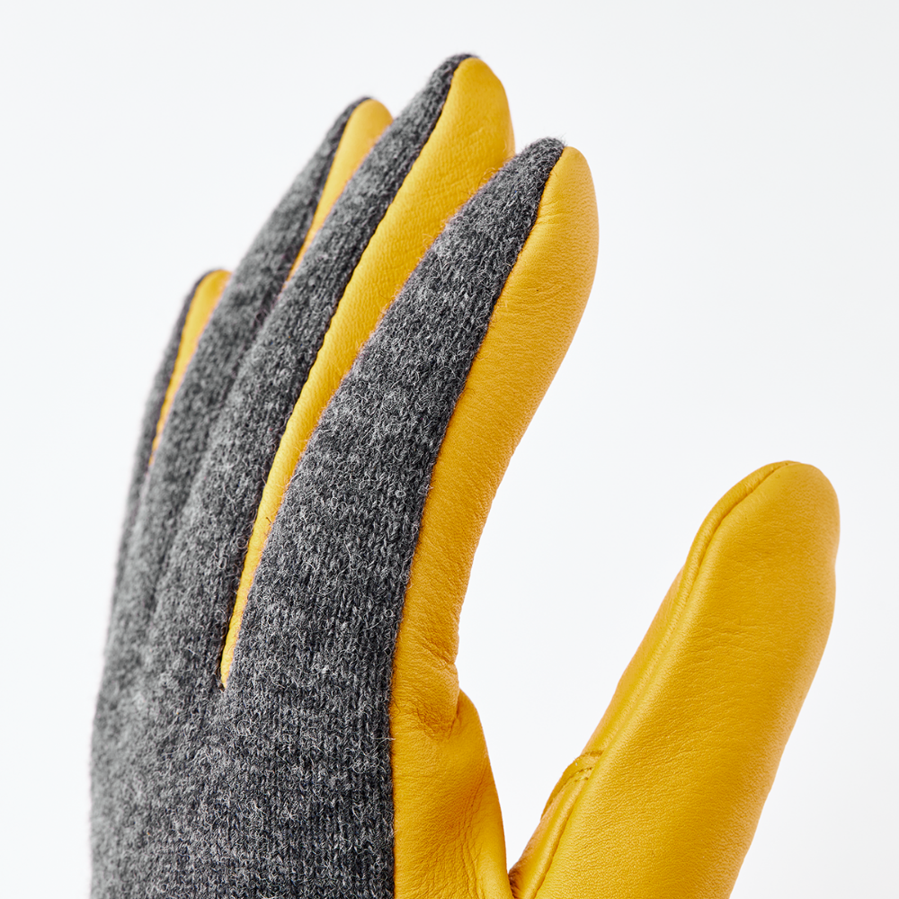 Hestra Deerskin Tricot Gloves in Charcoal and Yellow