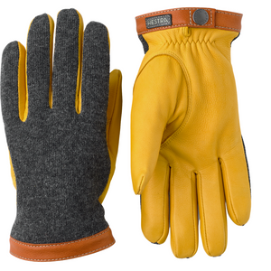 Hestra Deerskin Tricot Gloves in Charcoal and Yellow