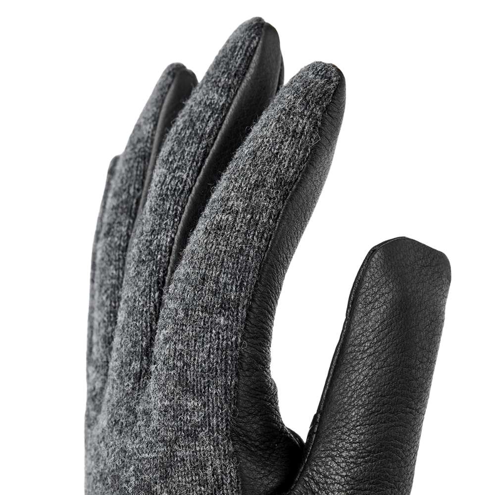 Hestra Deerskin Wool Tricot in Charcoal and Black